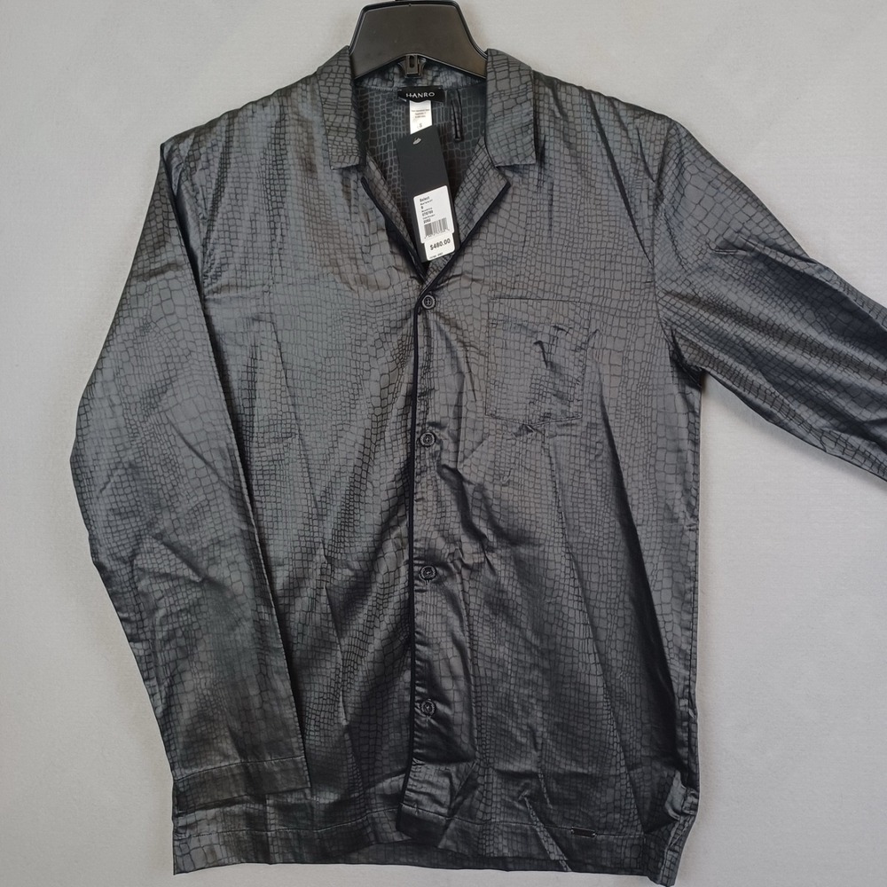 HANRO Selection Men's Pajama Set S NWT $480 Gray Jacquard Long Sleeve Luxury